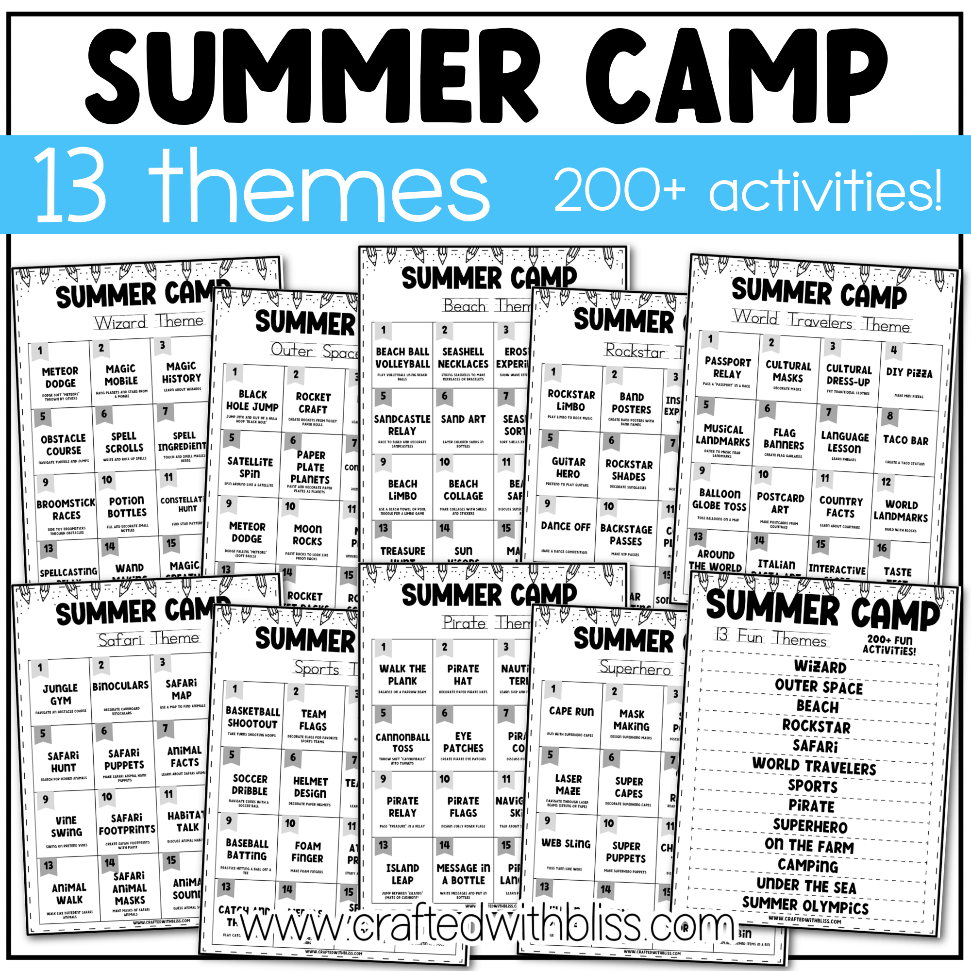 FREE 13 Summer Camp Theme Ideas List For Kids + Blank Template